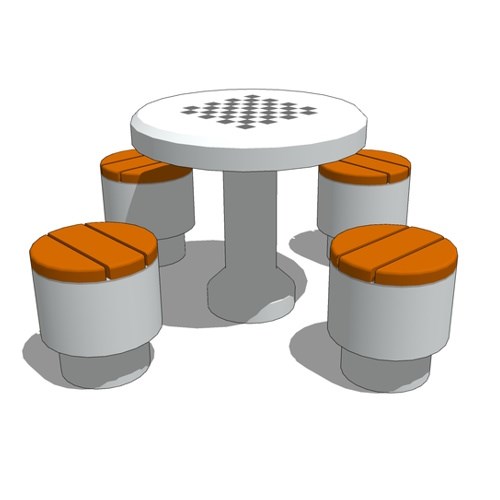 Tables: Games Table and Stools, Round, w/ Checkerboard/Chess or Backgammon Insert