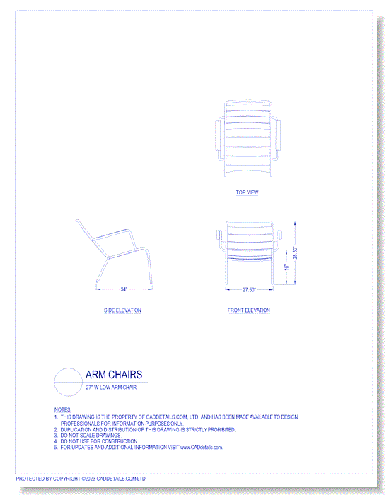 Arm Chairs: 27" W Low Arm Chair