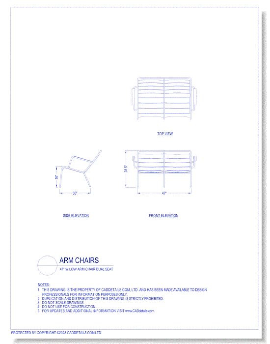 Arm Chairs: 47" Low Arm Chair Dual Seat