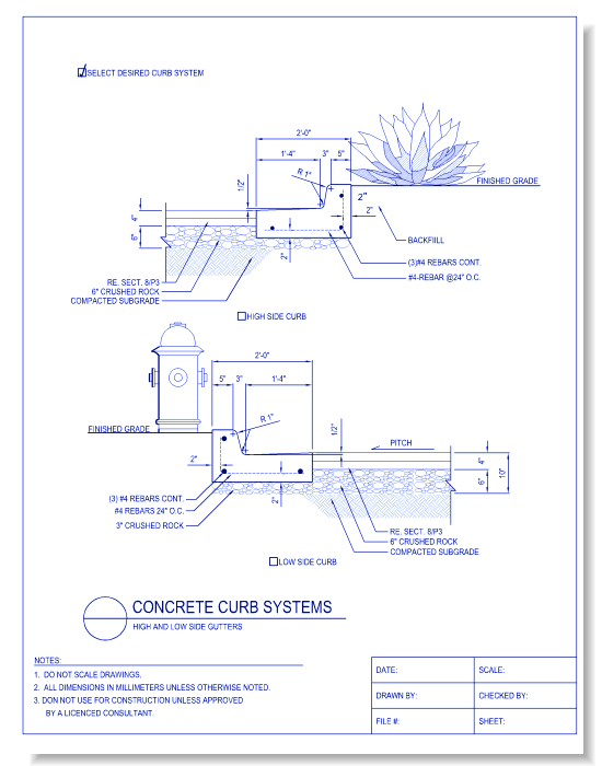 Concrete Curb Systems High And Low Side Gutters Caddetails