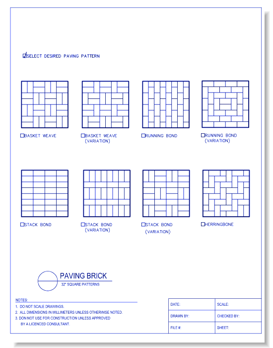 Paving Brick: 32 Inch Square Patterns - CADdetails - CADdetails