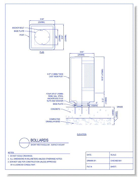 Bollards - Short Rectangular, Surface Mount