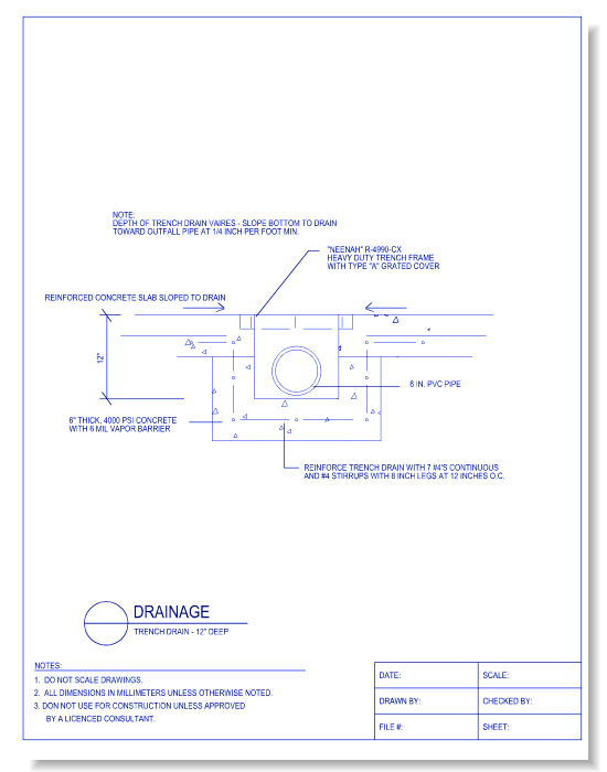 Trench Drain - 12 Inch Deep - CADdetails - CADdetails