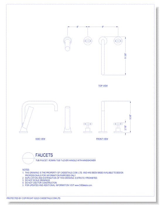 Tub Faucet: Roman Tub T-Lever Handle with Handshower