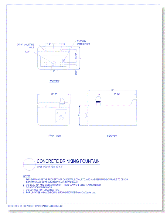 Concrete Drinking Fountain: Wall Mount ADA, 19" x 9"