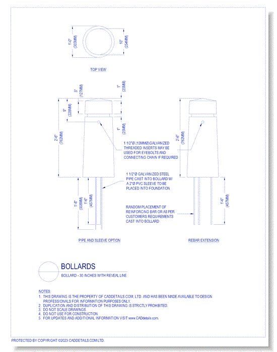 Bollards: Bollard - 30 Inches with Reveal Line