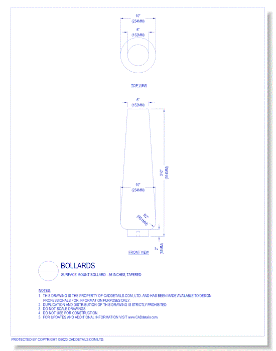 Bollards: Surface Mount Bollard - 36 Inches, Tapered