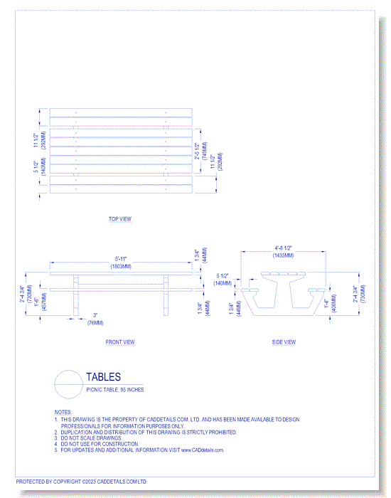 Tables: Picnic Table, 95 Inches