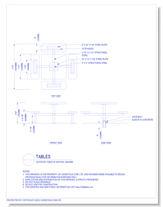 Tables: Outdoor Table w/ Seating, Square