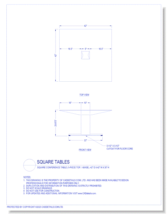 Square Tables: Square Conference Table (1-Piece Top, 1-Base), 42" D x 42" W x 30" H