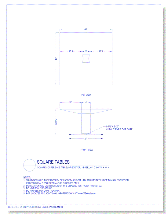 Square Tables: Square Conference Table (1-Piece Top, 1-Base), 48" D x 48" W x 30" H