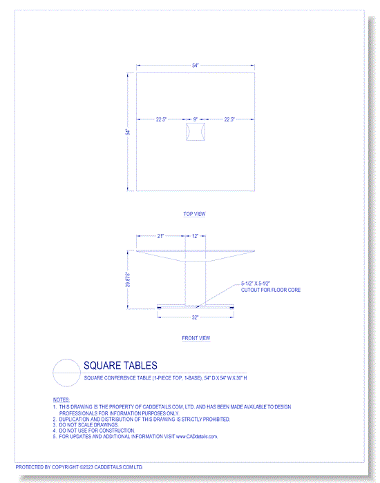 Square Tables: Square Conference Table (1-Piece Top, 1-Base), 54" D x 54" W x 30" H