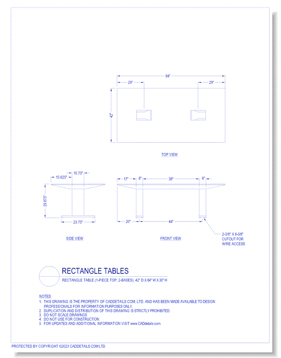 Rectangle Tables: Rectangle Table (1-Piece Top, 2-Bases), 42" D x 84" W x 30" H