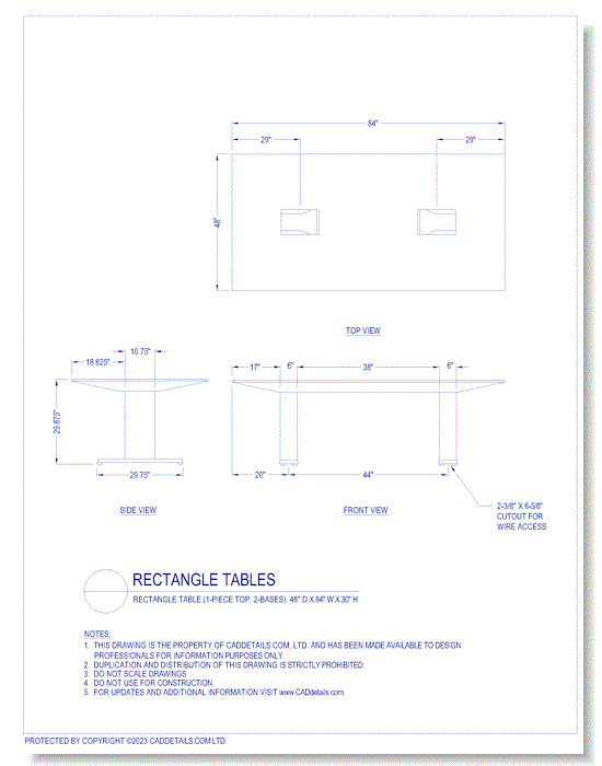 Rectangle Tables: Rectangle Table (1-Piece Top, 2-Bases), 48" D x 84" W x 30" H