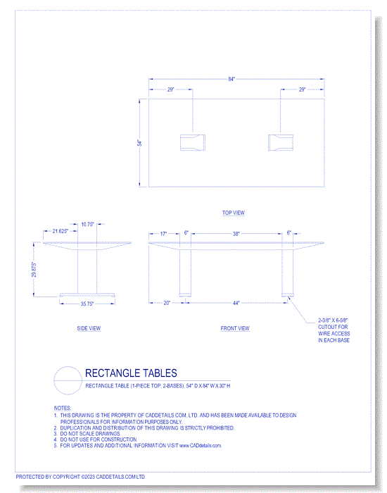 Rectangle Tables: Rectangle Table (1-Piece Top, 2-Bases), 54" D x 84" W x 30" H