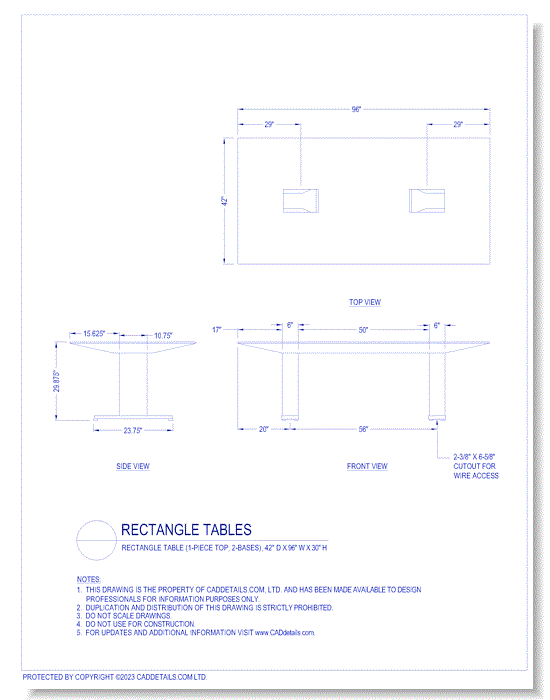 Rectangle Tables: Rectangle Table (1-Piece Top, 2-Bases), 42" D x 96" W x 30" H