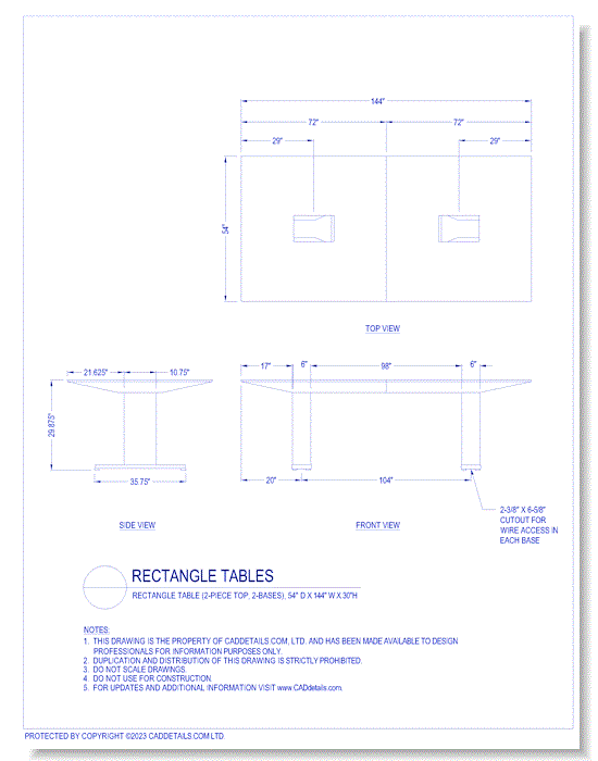 Rectangle Tables: Rectangle Table (2-Piece Top, 2-Bases), 54" D x 144" W x 30" H