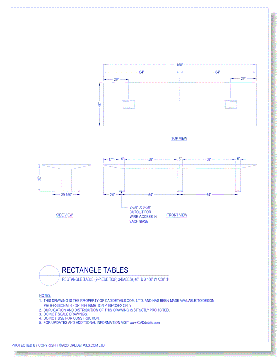 Rectangle Tables: Rectangle Table (2-Piece Top, 3-Bases), 48" D x 168" W x 30" H