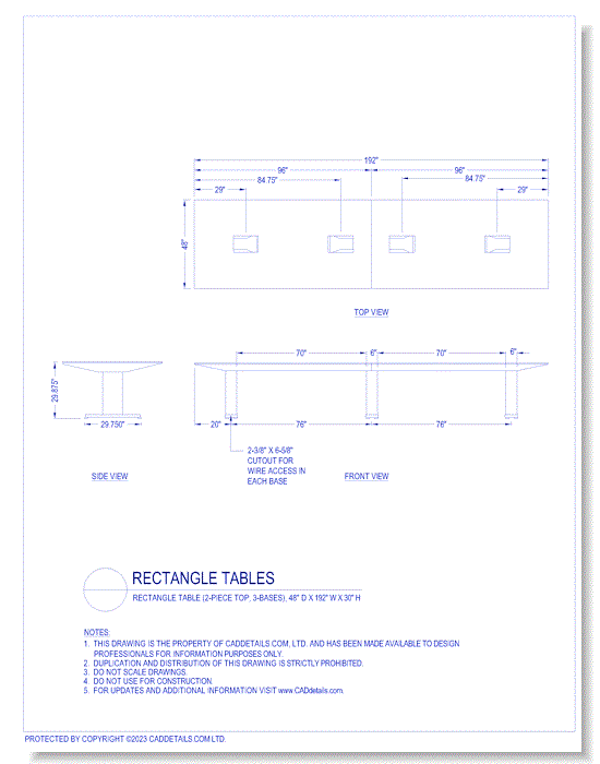 Rectangle Tables: Rectangle Table (2-Piece Top, 3-Bases), 48" D x 192" W x 30" H