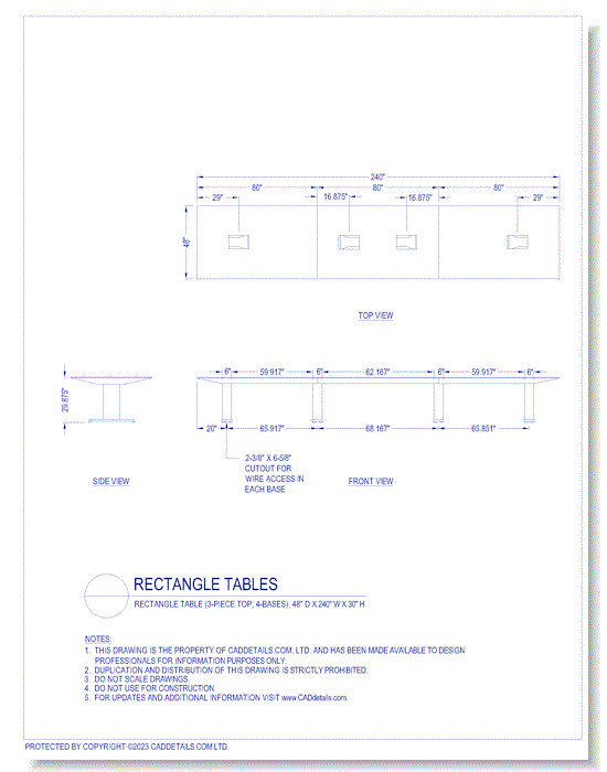 Rectangle Tables: Rectangle Table (3-Piece Top, 4-Bases), 48" D x 240" W x 30" H