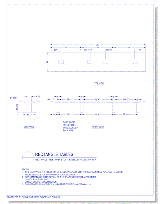 Rectangle Tables: Rectangle Table (3-Piece Top, 4-Bases), 54" D x 240" W x 30" H