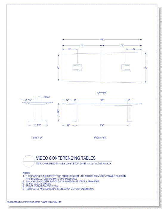 Video Conferencing Tables: Video Conferencing Table (2-Piece Top, 2-Bases), 42/54" D x 144" W x 30" H