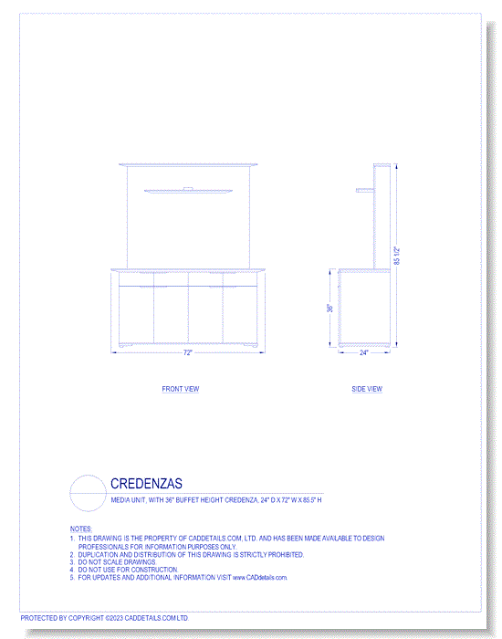 Credenzas: Media Unit, with 36" Buffet Height Credenza, 24" D x 72" W x 85.5" H