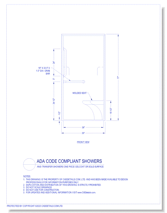 ADA Code Compliant Showers: ANSI Transfer Showers One Piece Gelcoat or Solid Surface