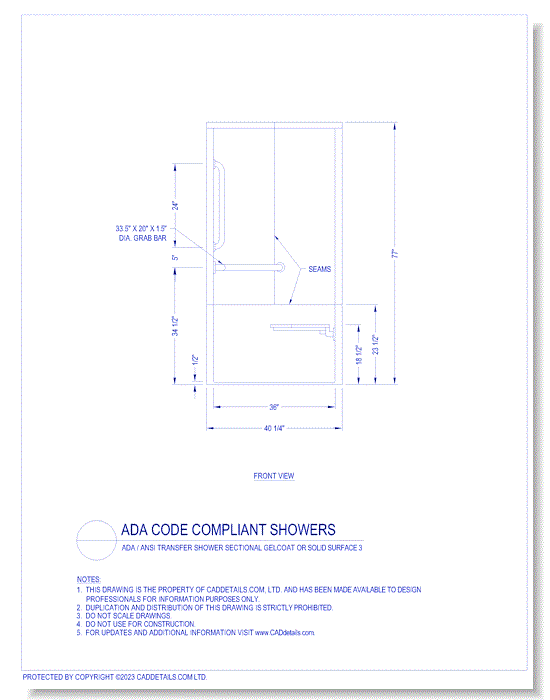 ADA Code Compliant Showers: ADA / ANSI Transfer Shower Sectional Gelcoat or Solid Surface 3