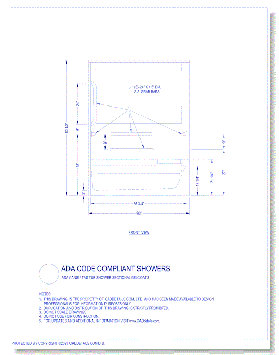 ADA Code Compliant Showers: ADA / ANSI / TAS Tub Shower Sectional Gelcoat 3