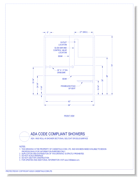 ADA Code Compliant Showers: ADA /ANSI Roll-in Shower Sectional Gelcoat or Solid Surface