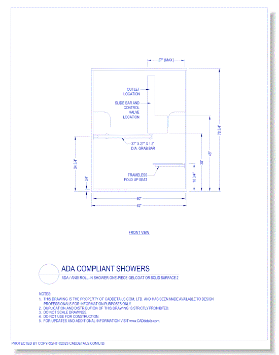 ADA Code Compliant Showers: ADA / ANSI Roll-in Shower One-piece Gelcoat or Solid Surface 2