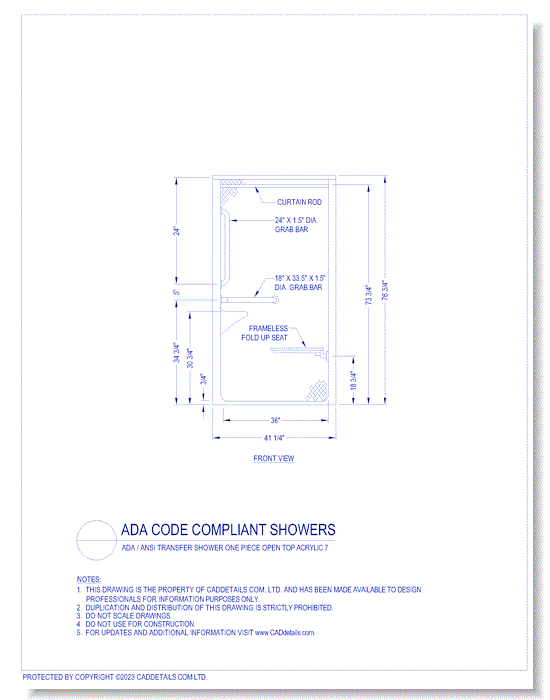 ADA Code Compliant Showers: ADA / ANSI Transfer Shower One Piece Open Top Acrylic 7