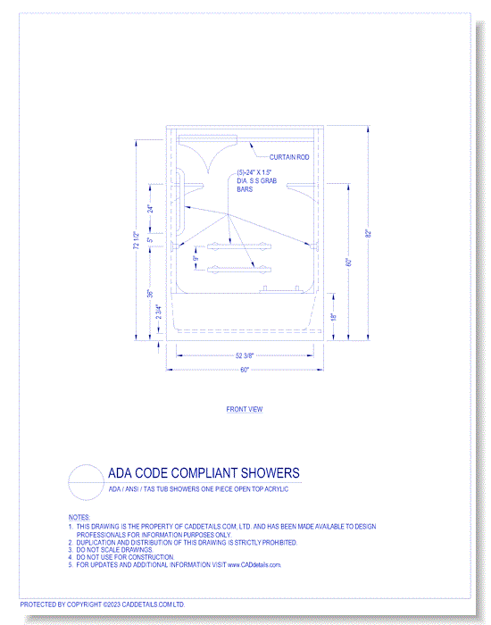 ADA Code Compliant Showers: ADA / ANSI / TAS Tub Showers One Piece Open Top Acrylic 7