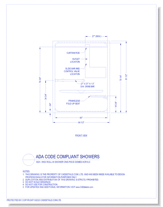 ADA Code Compliant Showers: ADA / ANSI Roll-in Shower One Piece Domed Acrylic 3