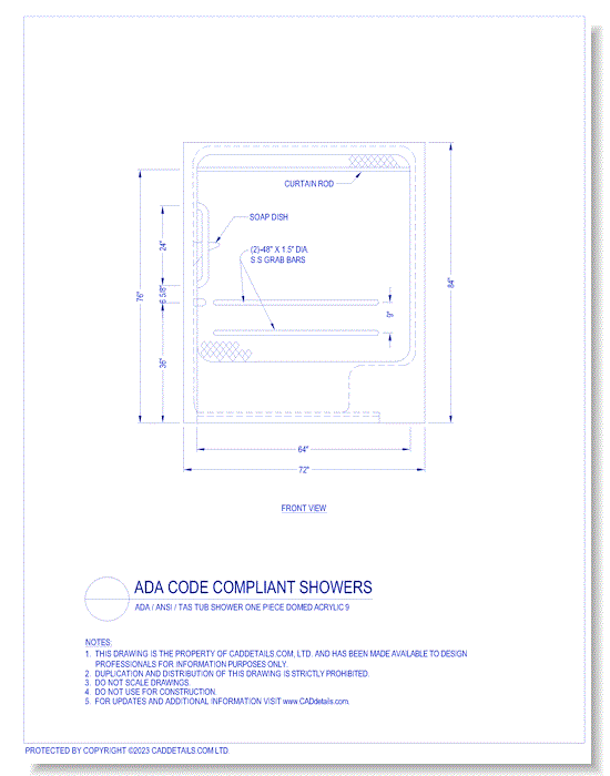 ADA Code Compliant Showers: ADA / ANSI / TAS Tub Shower One Piece Domed Acrylic 9