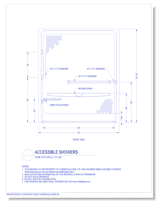 Accessible Showers: Dome Top Acrylic, 72" x 83"