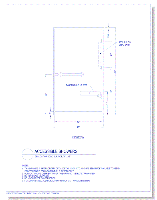 Accessible Showers: Gelcoat or Solid Surface, 78" x 45"