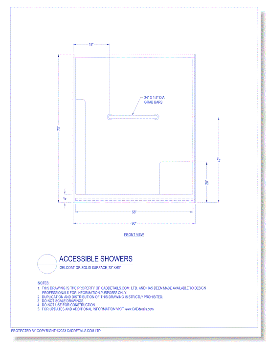 Accessible Showers: Gelcoat or Solid Surface, 73" x 60"