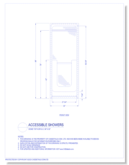 Accessible Showers: Dome Top Acrylic, 84" x 32"