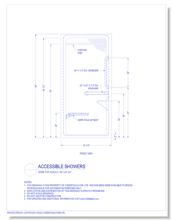 Accessible Showers: Dome Top Acrylic, 84" x 41 1/4"