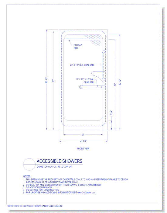 Accessible Showers: Dome Top Acrylic, 85 1/2" x 41 1/4"