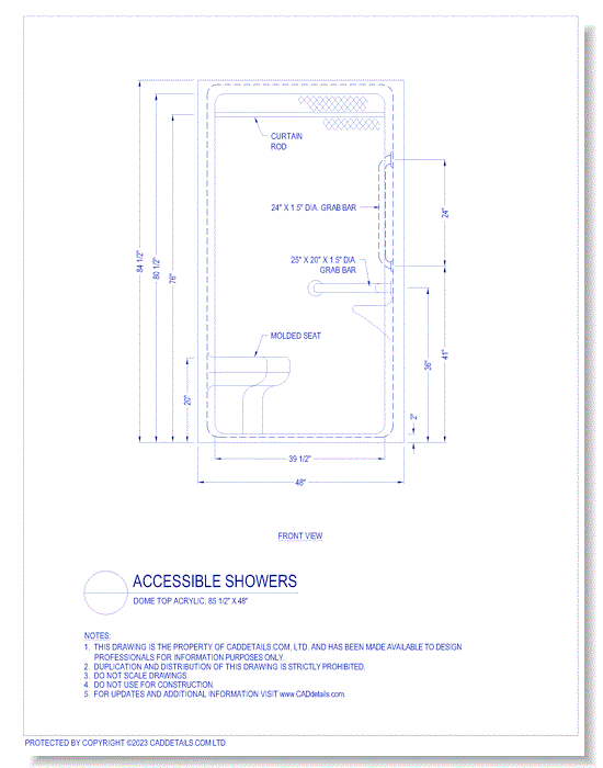 Accessible Showers: Dome Top Acrylic, 85 1/2" x 48"