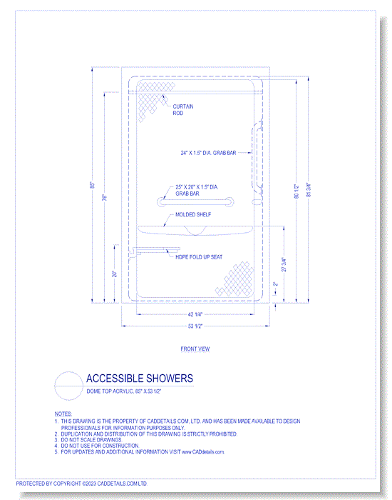 Accessible Showers: Dome Top Acrylic, 85" x 53 1/2"