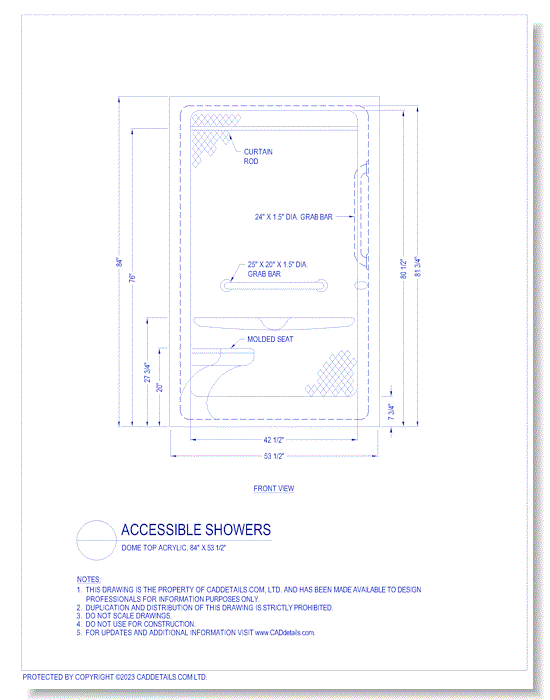 Accessible Showers: Dome Top Acrylic, 84" x 53 1/2"