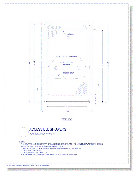 Accessible Showers: Dome Top Acrylic, 84" x 53 1/4"