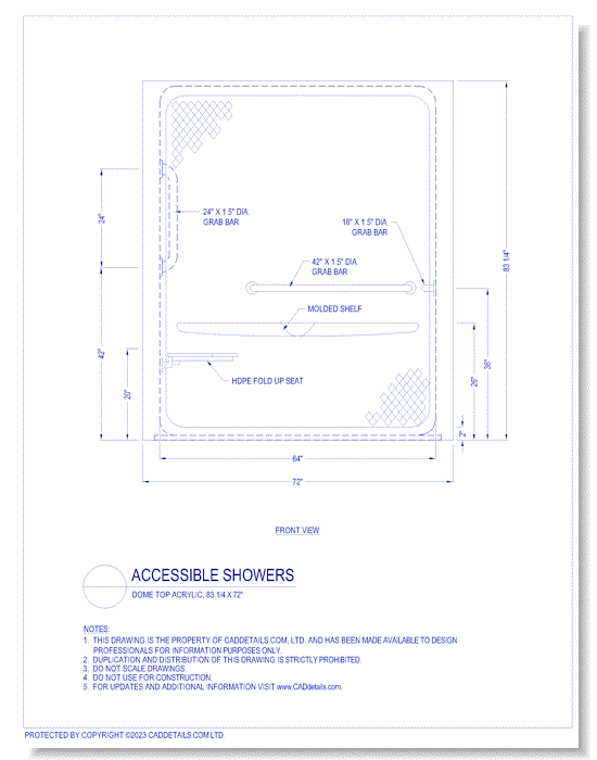 Accessible Showers: Dome Top Acrylic, 83 1/4" x 72"