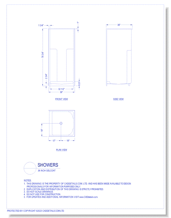 Showers: 36 inch Gelcoat