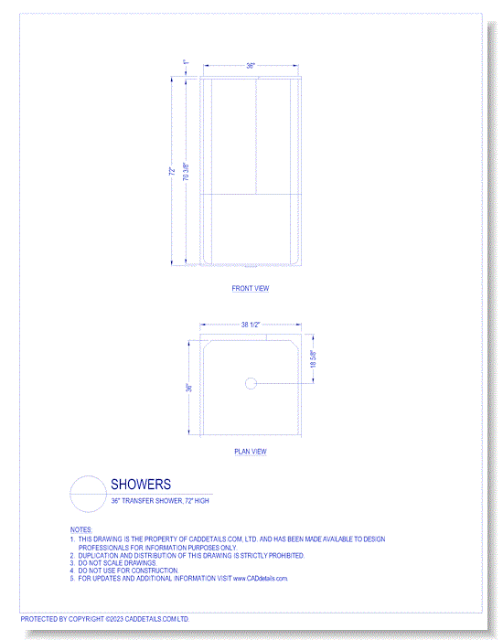 ADA Code Compliant Showers: 36" Transfer Shower, 72" High