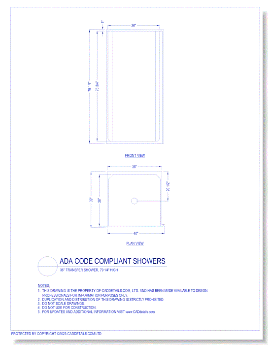 ADA Code Compliant Showers: 36" Transfer Shower, 79 1/4" High